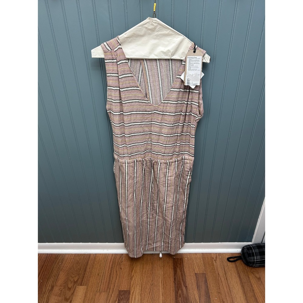 Prana Ecotropics Striped V Neck Midi Dress Organic Cotton Size‎ S